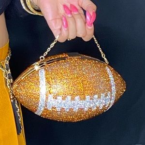 Football rhinestone clutch purse with gold strap